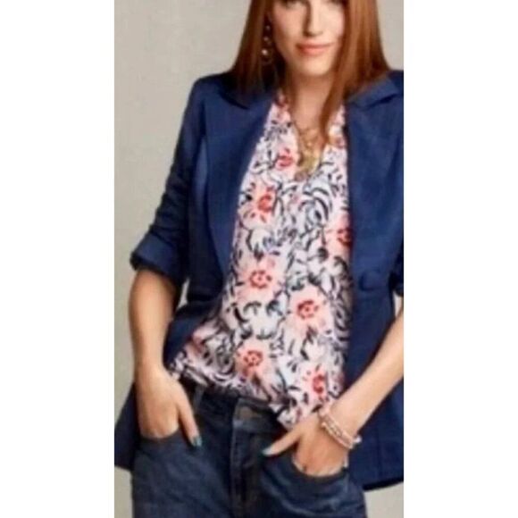 CAbi Stem Floral Sleeveless Top Blouse Blue Red Size Medium - Picture 14 of 15